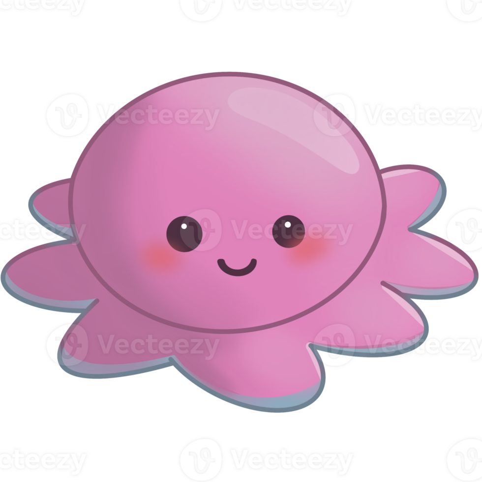 Cute Smile Pink Squid with red cheek png