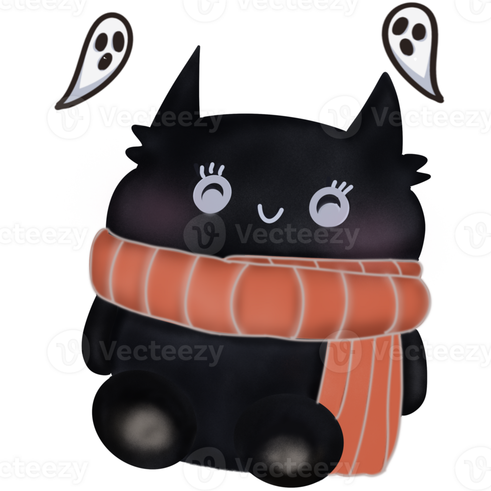 cute black cat in Halloween png