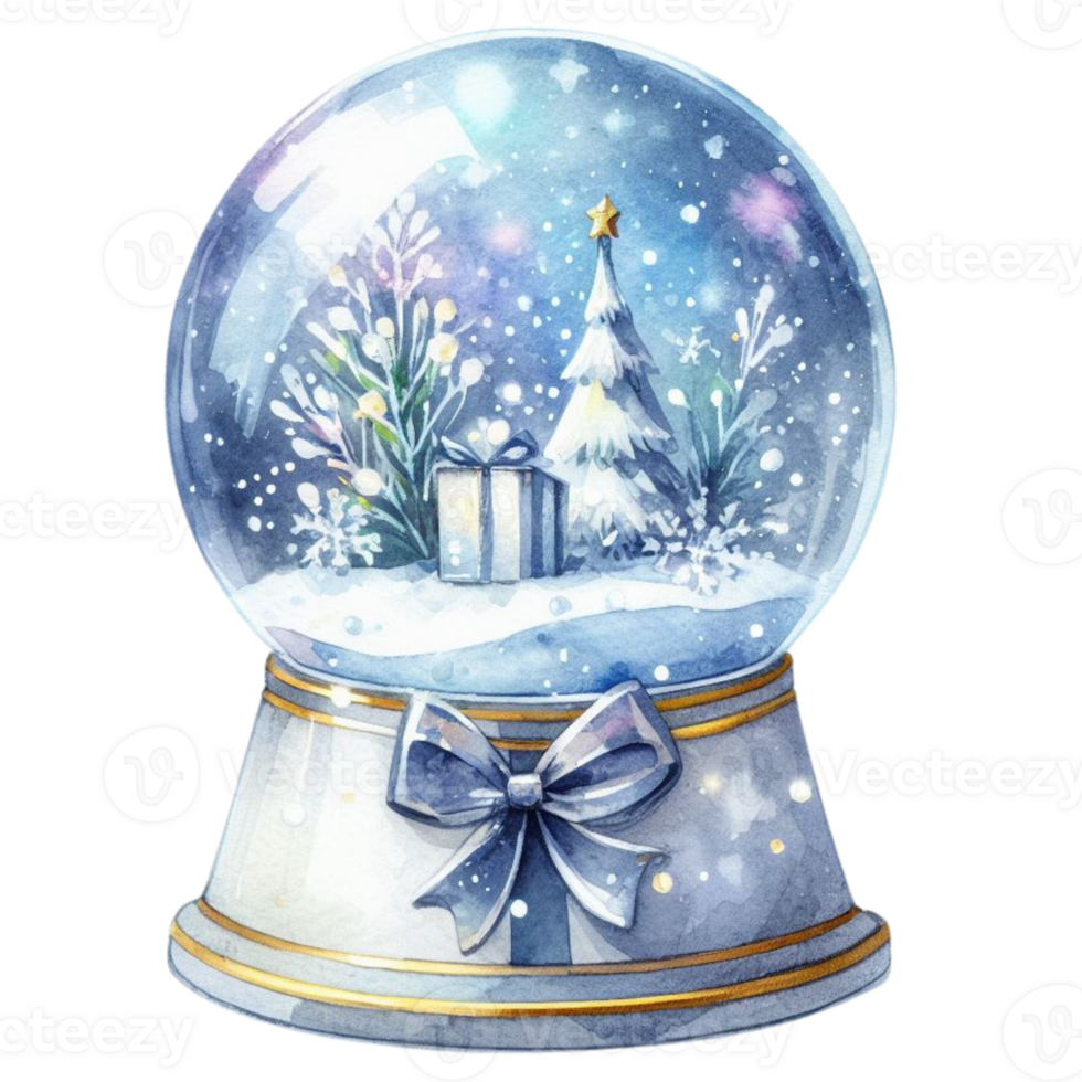 AI Generative, Snow globe with Christmas trees and snowflakes. png