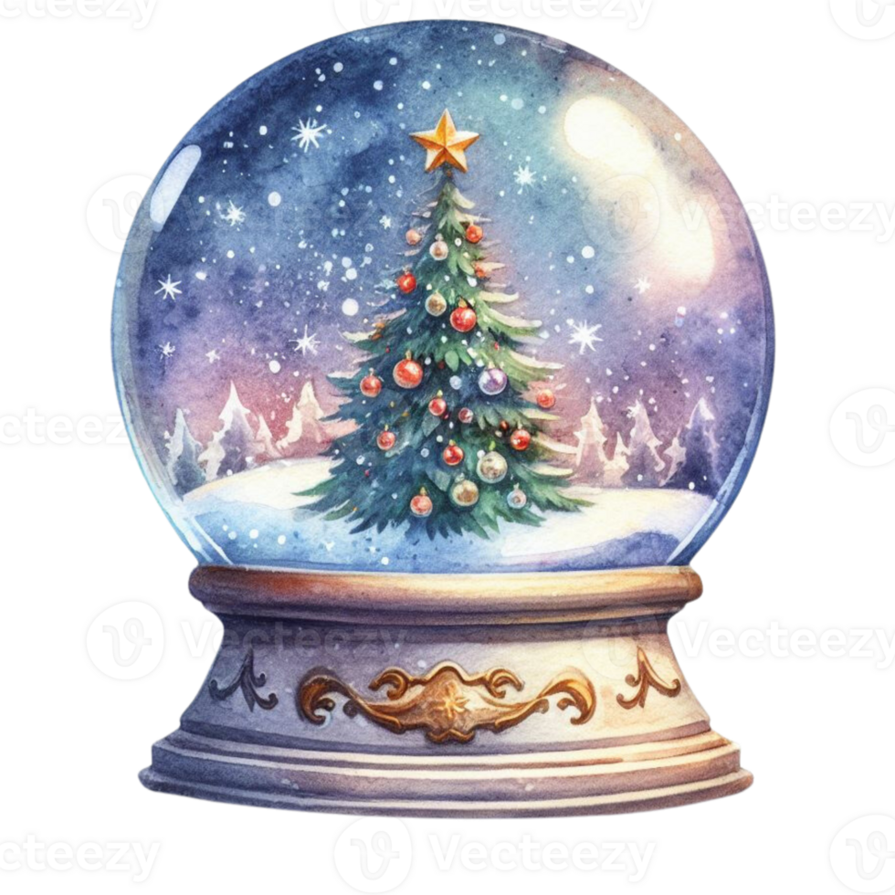 ai generativ, Schnee Globus mit Weihnachten Bäume und Schneeflocken. png