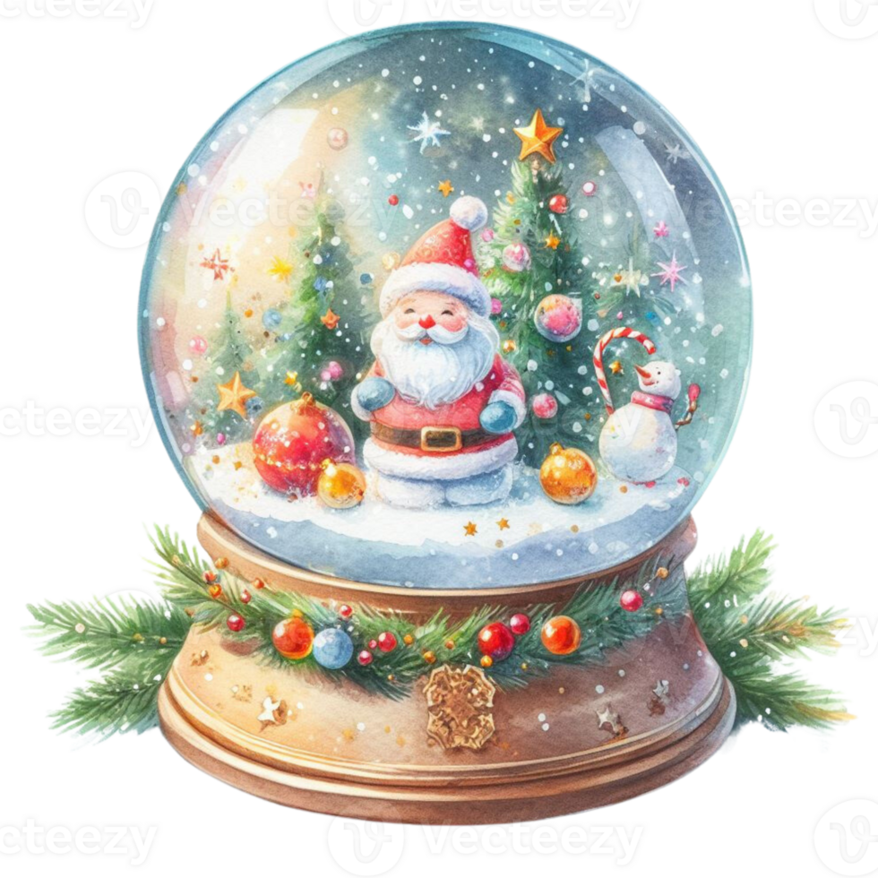AI Generative, Snow globe with Christmas trees and snowflakes. png