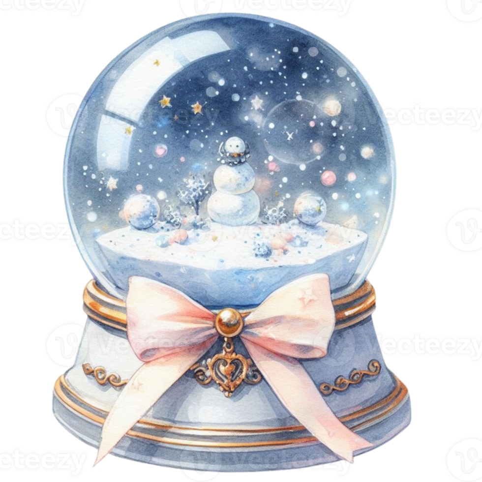 AI Generative, Snow globe with Christmas trees and snowflakes. png
