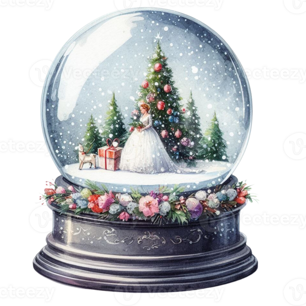 ai generatief, sneeuw wereldbol met Kerstmis bomen en sneeuwvlokken. png