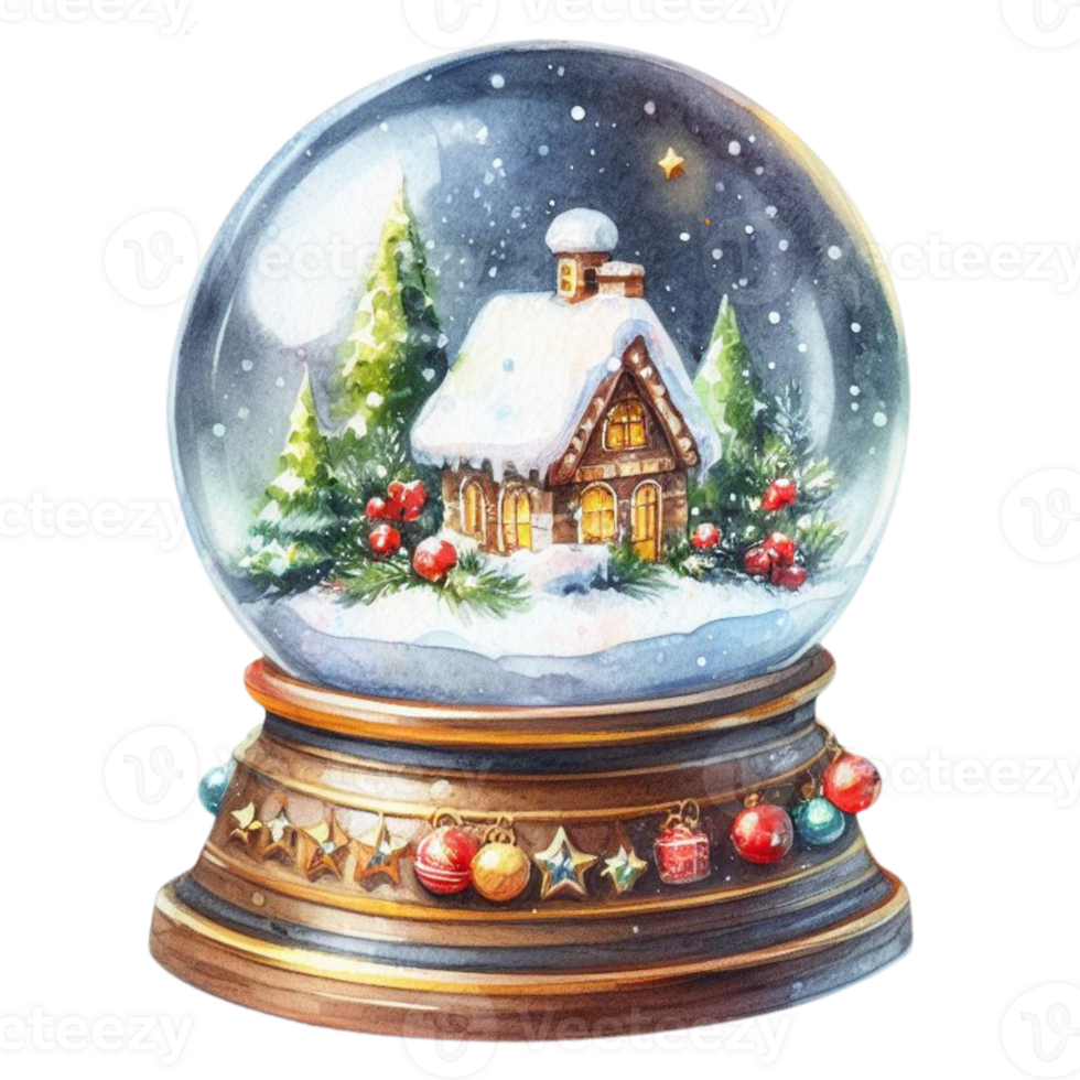 AI Generative, Snow globe with Christmas trees and snowflakes. png