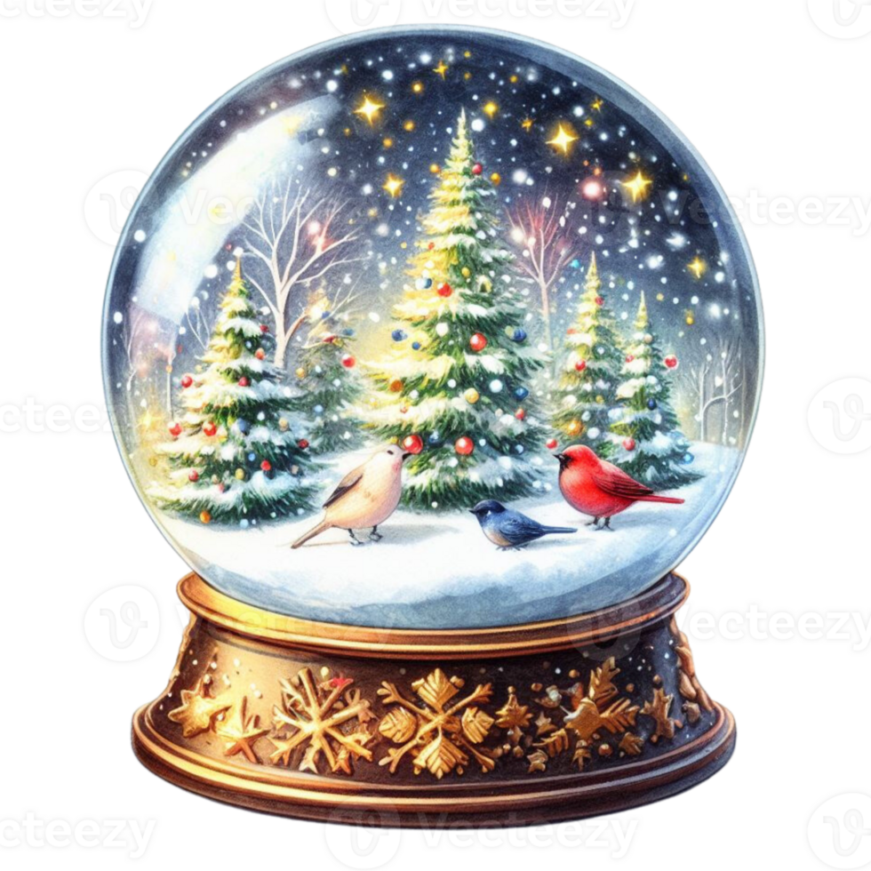 AI Generative, Snow globe with Christmas trees and snowflakes. png