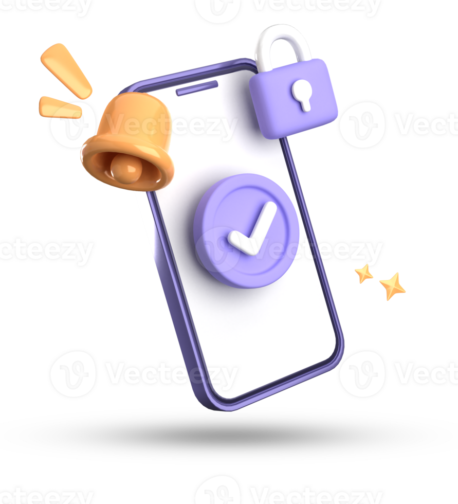 3d rendering of smartphone and bell notification, 3D pastel icon set. png