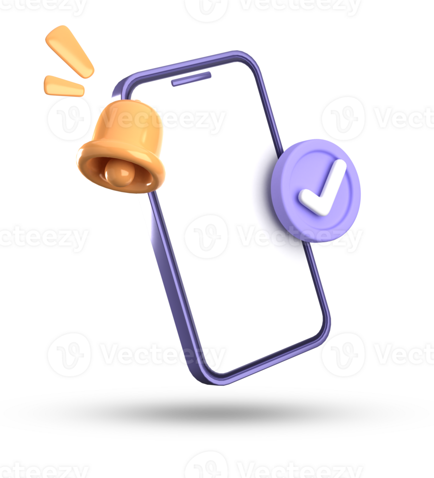3d rendering of smartphone and bell notification, 3D pastel icon set. png