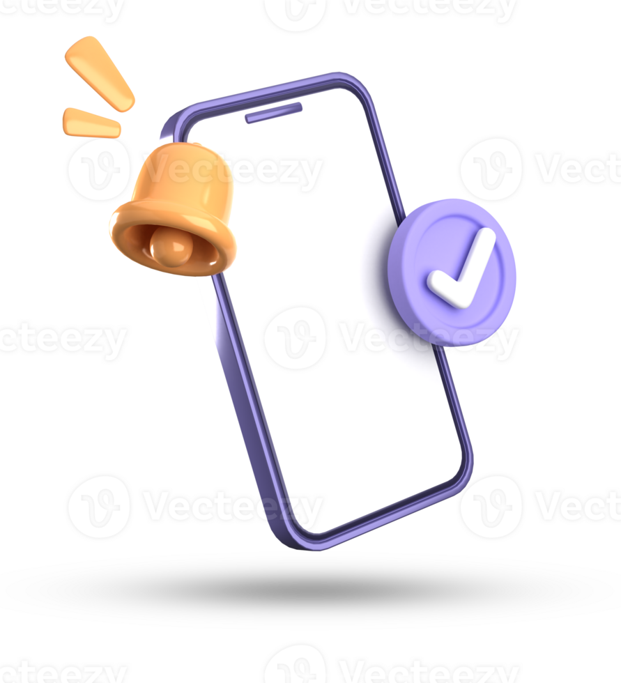 3d Renderização do Smartphone e Sino notificação, 3d pastel ícone definir. png