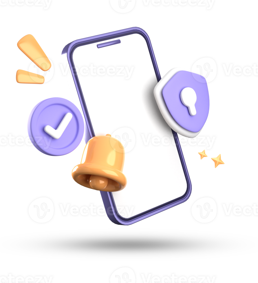 3d rendering of smartphone and bell notification, 3D pastel icon set. png