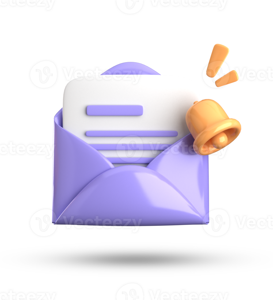 3d rendering of envelope with a bell and a check mark png