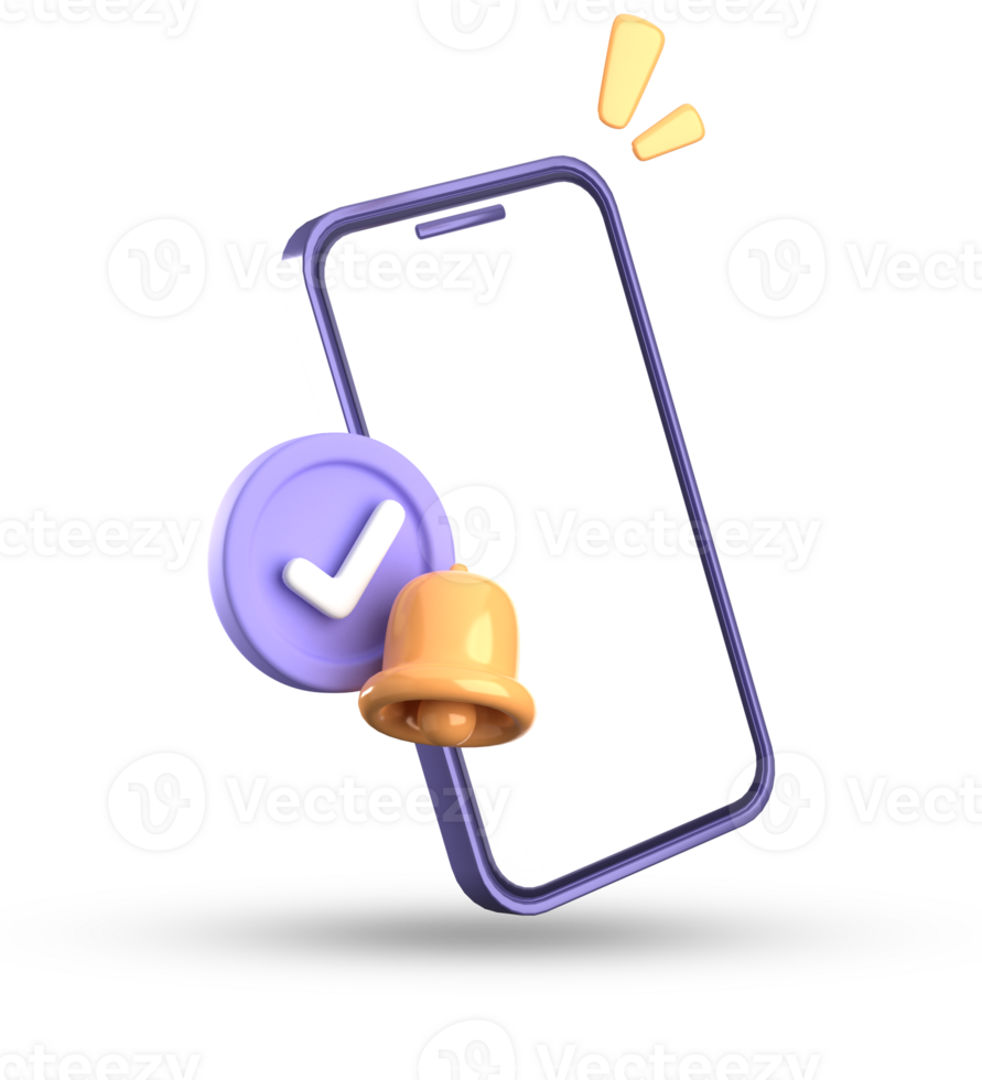 3d Renderização do Smartphone e Sino notificação, 3d pastel ícone definir. png
