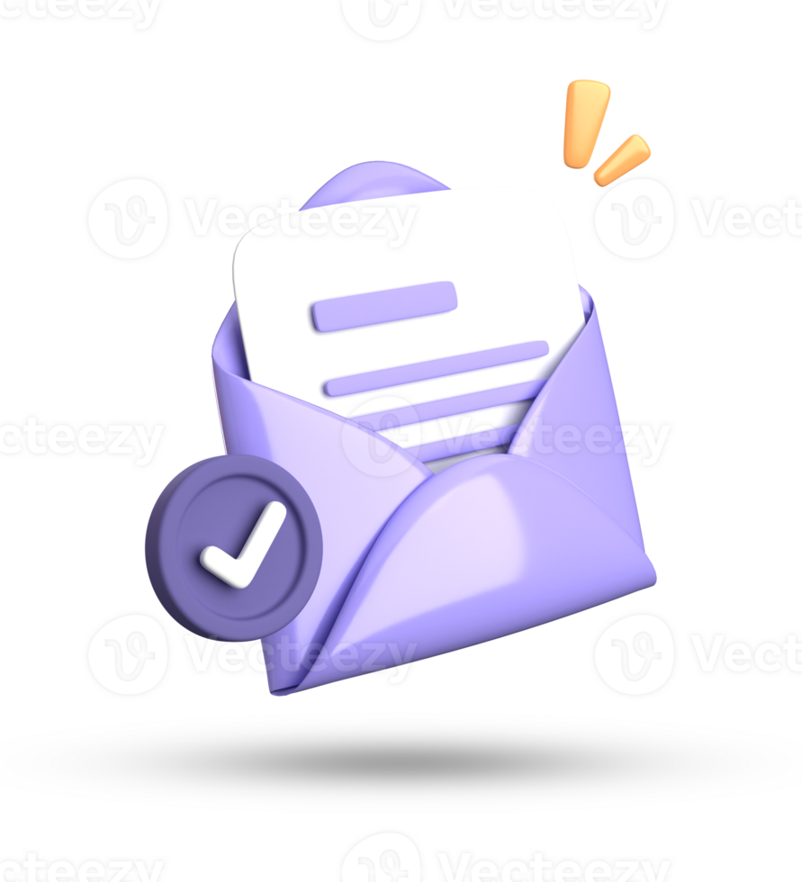 3d rendering of envelope with a bell and a check mark png