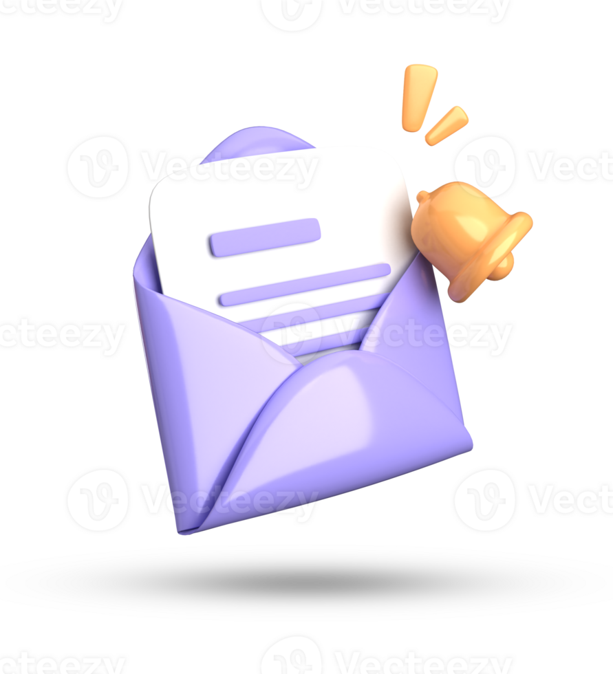 3d le rendu de enveloppe avec une cloche et une vérifier marque png