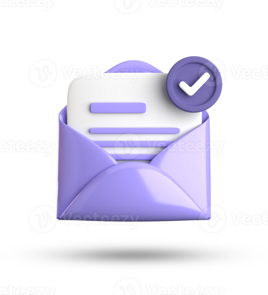 3d rendering of envelope with a bell and a check mark png