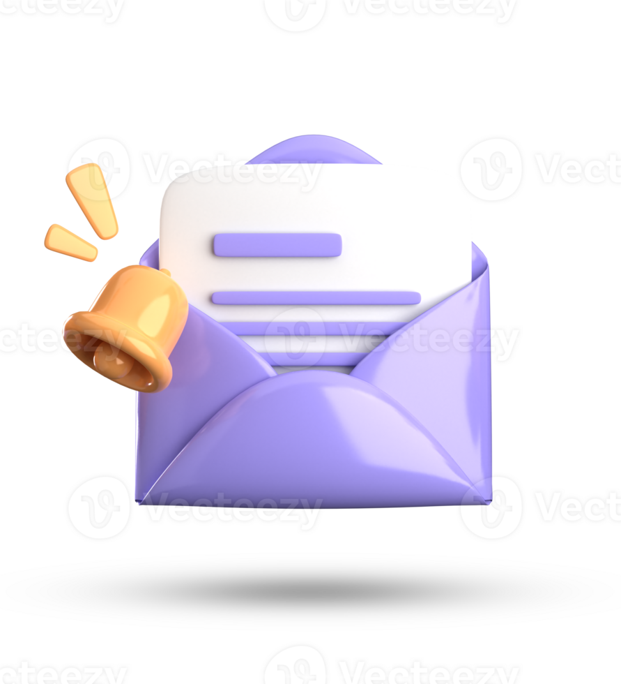 3d rendering of envelope with a bell and a check mark png