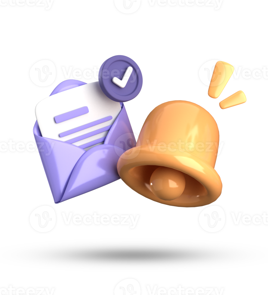 3d le rendu de enveloppe avec une cloche et une vérifier marque png