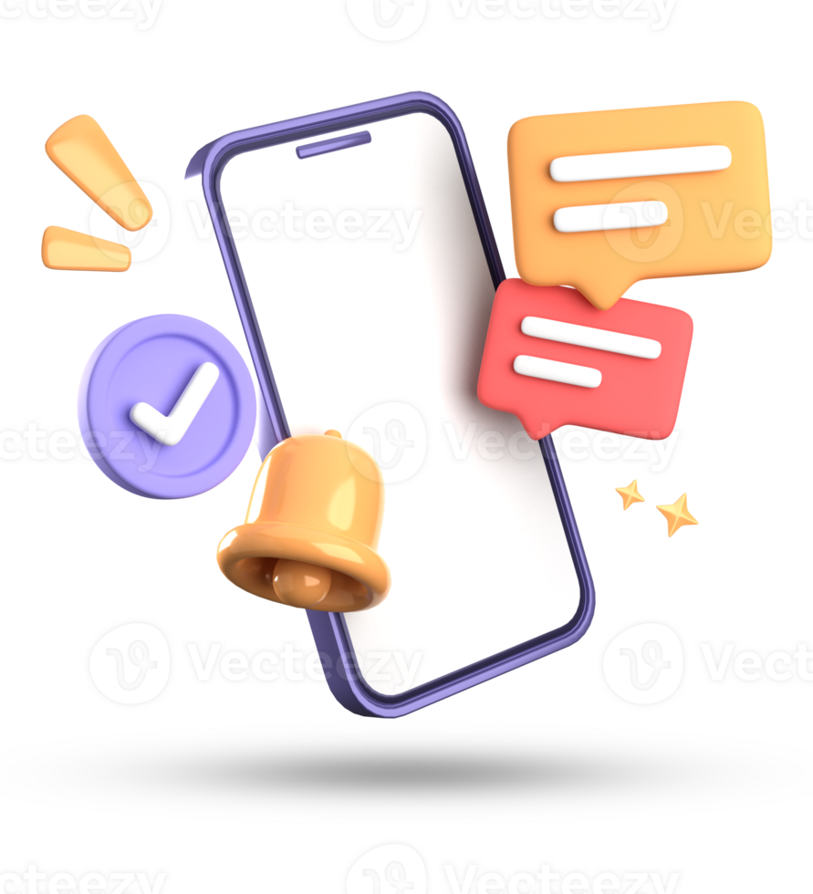 3d rendering of smartphone and bell notification, 3D pastel icon set. png