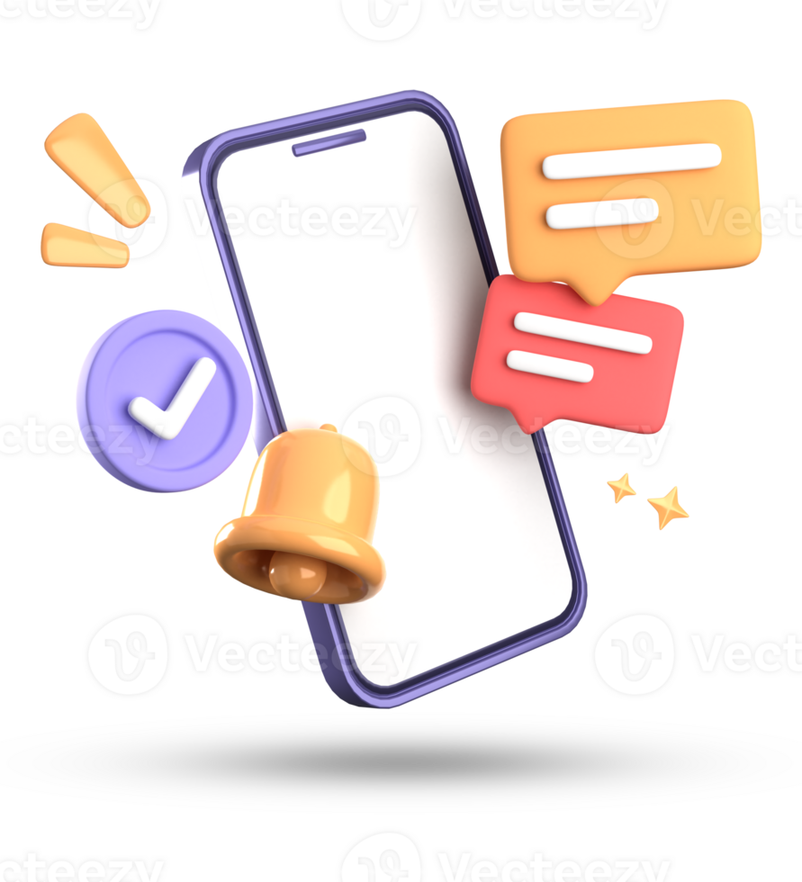 3d representación de teléfono inteligente y campana notificación, 3d pastel icono colocar. png
