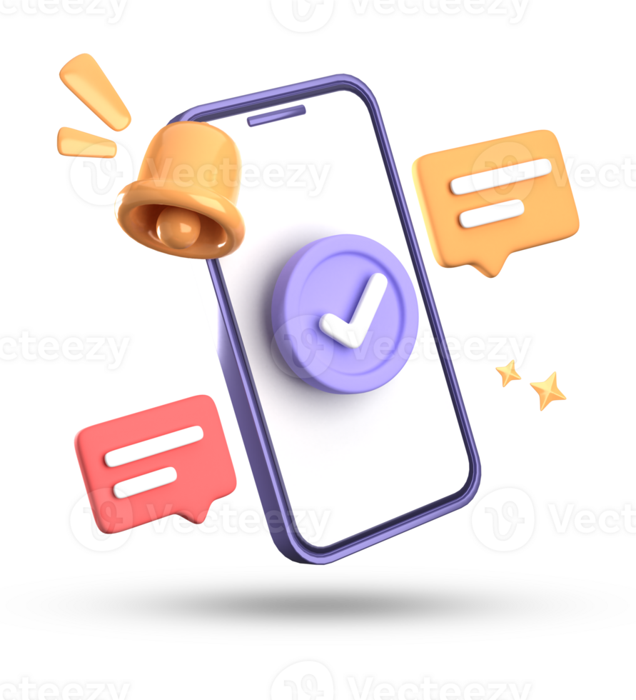 3d rendering of smartphone and bell notification, 3D pastel icon set. png