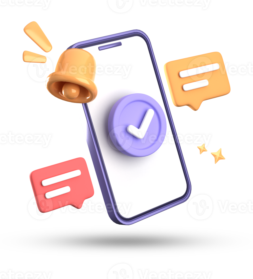3d representación de teléfono inteligente y campana notificación, 3d pastel icono colocar. png