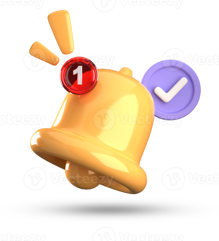 3d rendering of bell notification, 3D pastel icon set. png