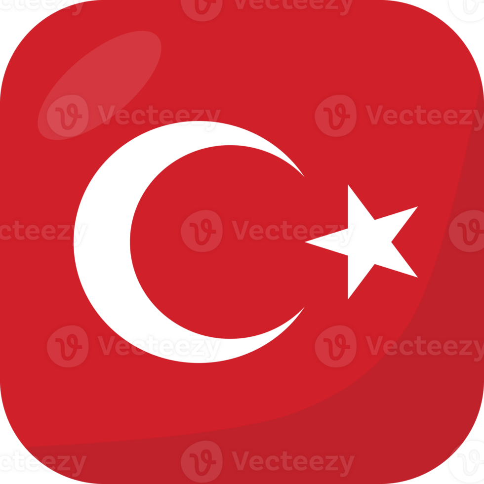 Turkey flag square 3D cartoon style. png