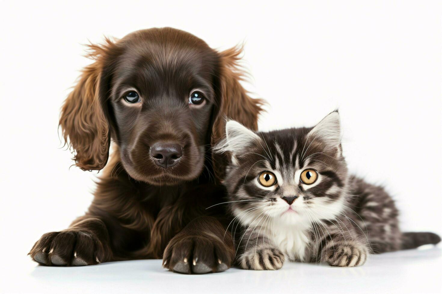 photo dog and cat on a plain white background. ai generated