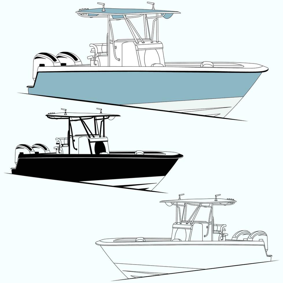 barco vector, pescar barco vector línea Arte y uno color.