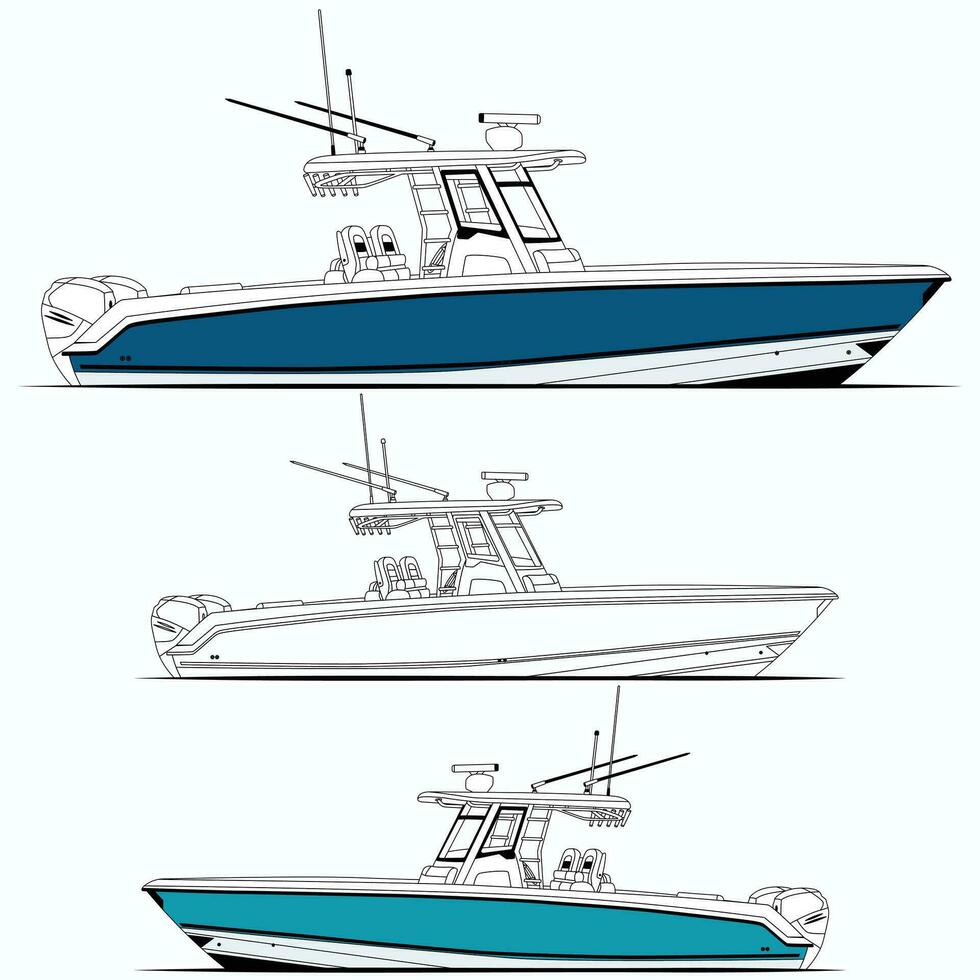 Boat vector, Fishing boat vector line art and one color.