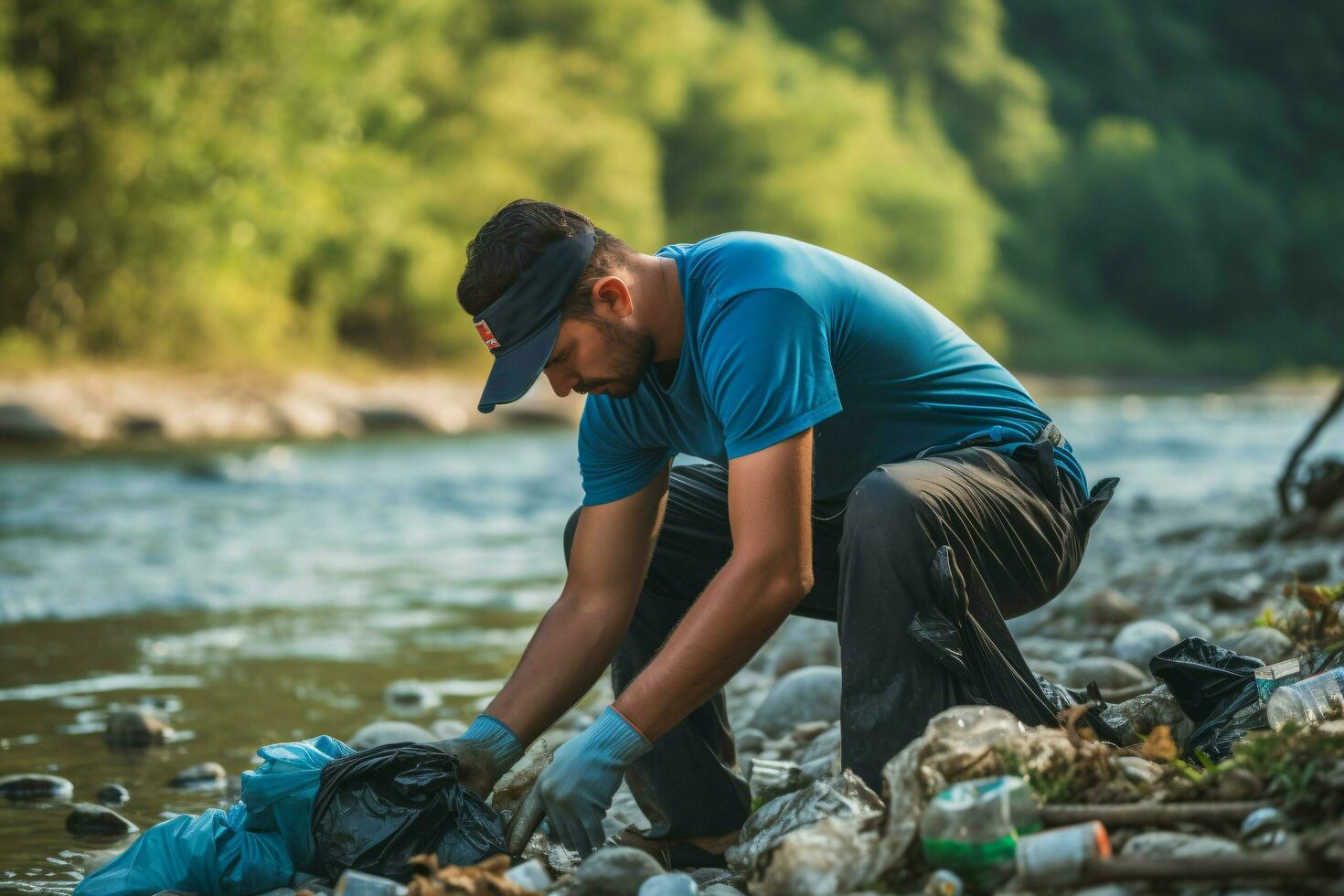 a man is cleaning up rubbish. ai generated photo