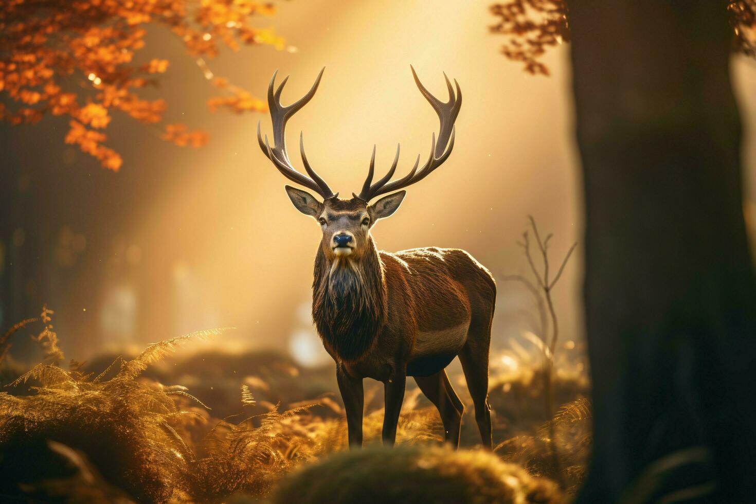 Red Deers in morning Sun. ai generated photo
