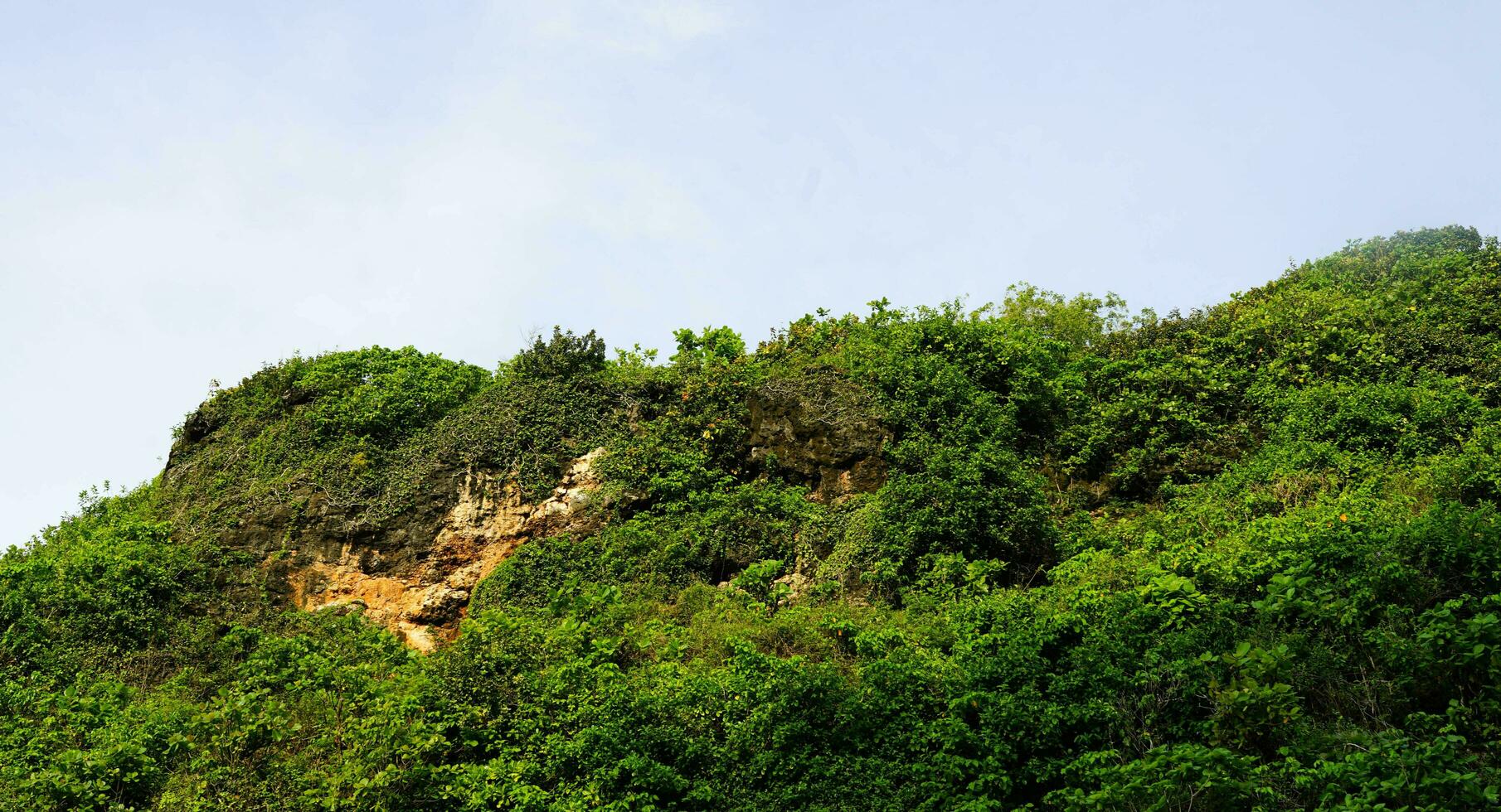 panoramic view of the beach, coral mountains with waves in the afternoon photo