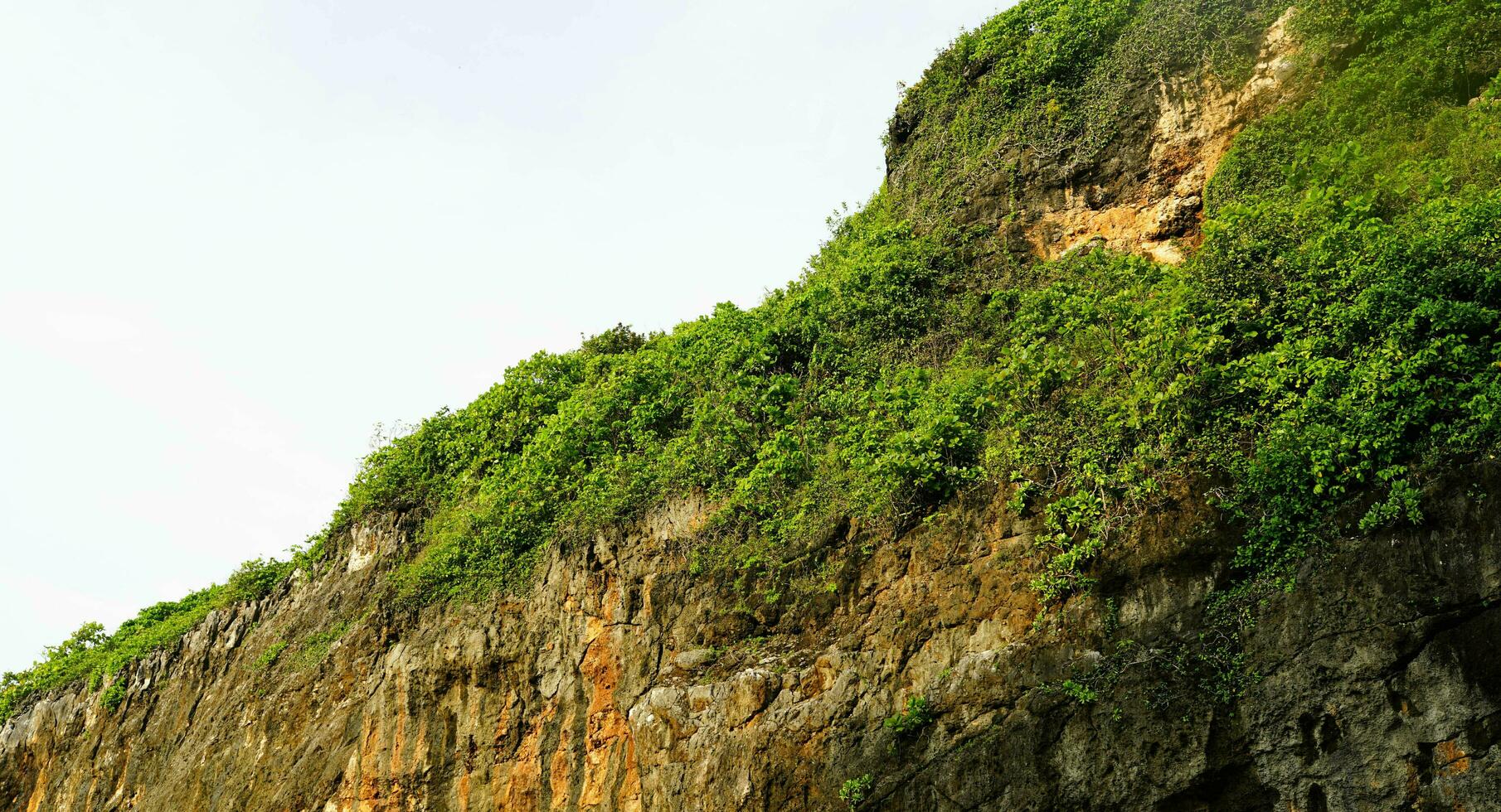 panoramic view of the beach, coral mountains with waves in the afternoon photo