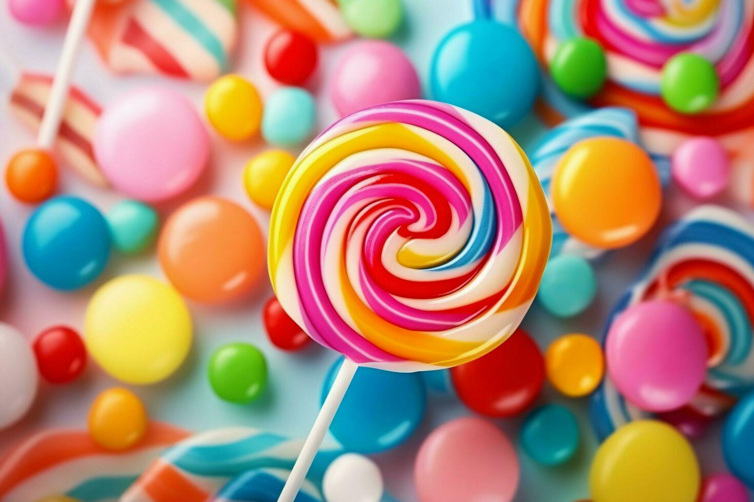 lollipops candies and sugar jelly multi colored, colorful sweets. ai generated photo