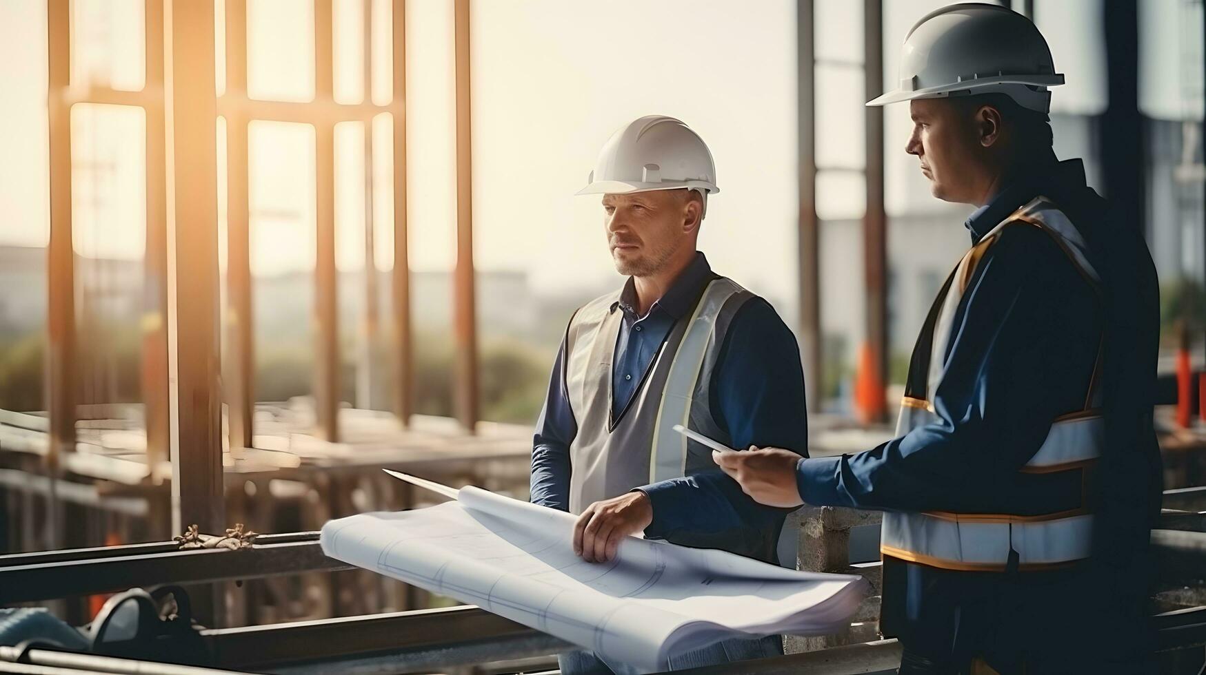 business man construction engineers supervising progress of construction project at construction site ai generate photo