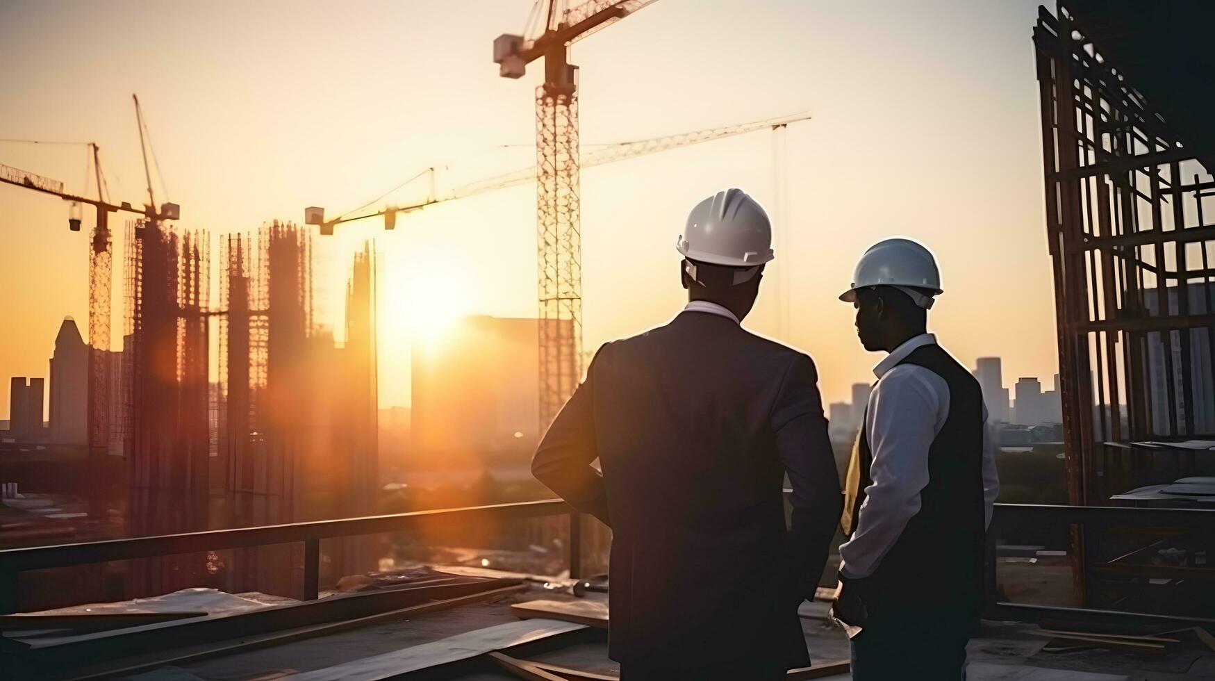 business man construction engineers supervising progress of construction project at construction site ai generate photo