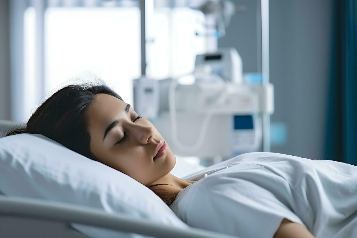 lonely accident patients injury woman on bed patients in hospital want to go home medical ai generate photo