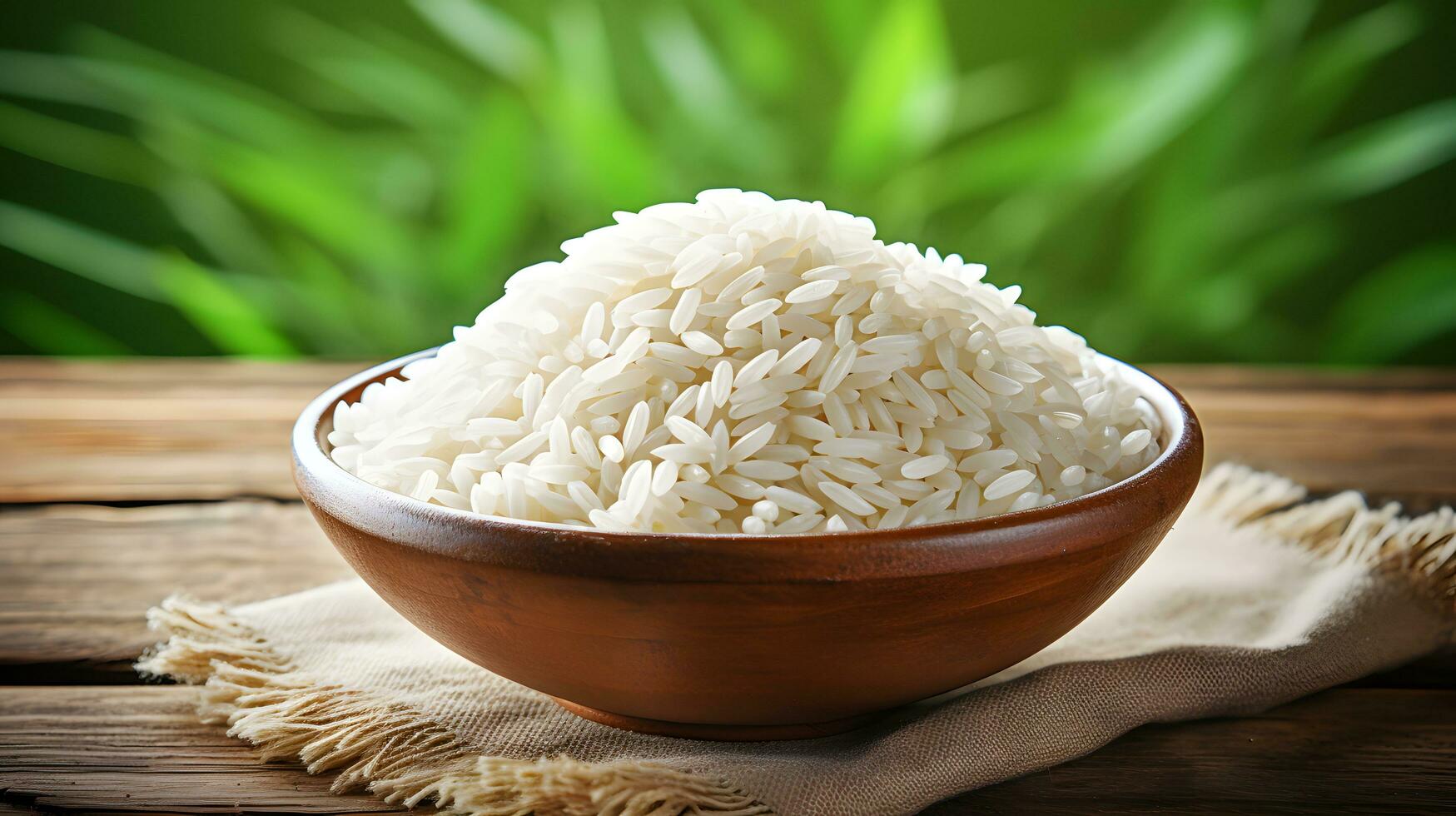 asiático blanco arroz o sin cocer blanco arroz con el arroz campo espalda ai generar foto