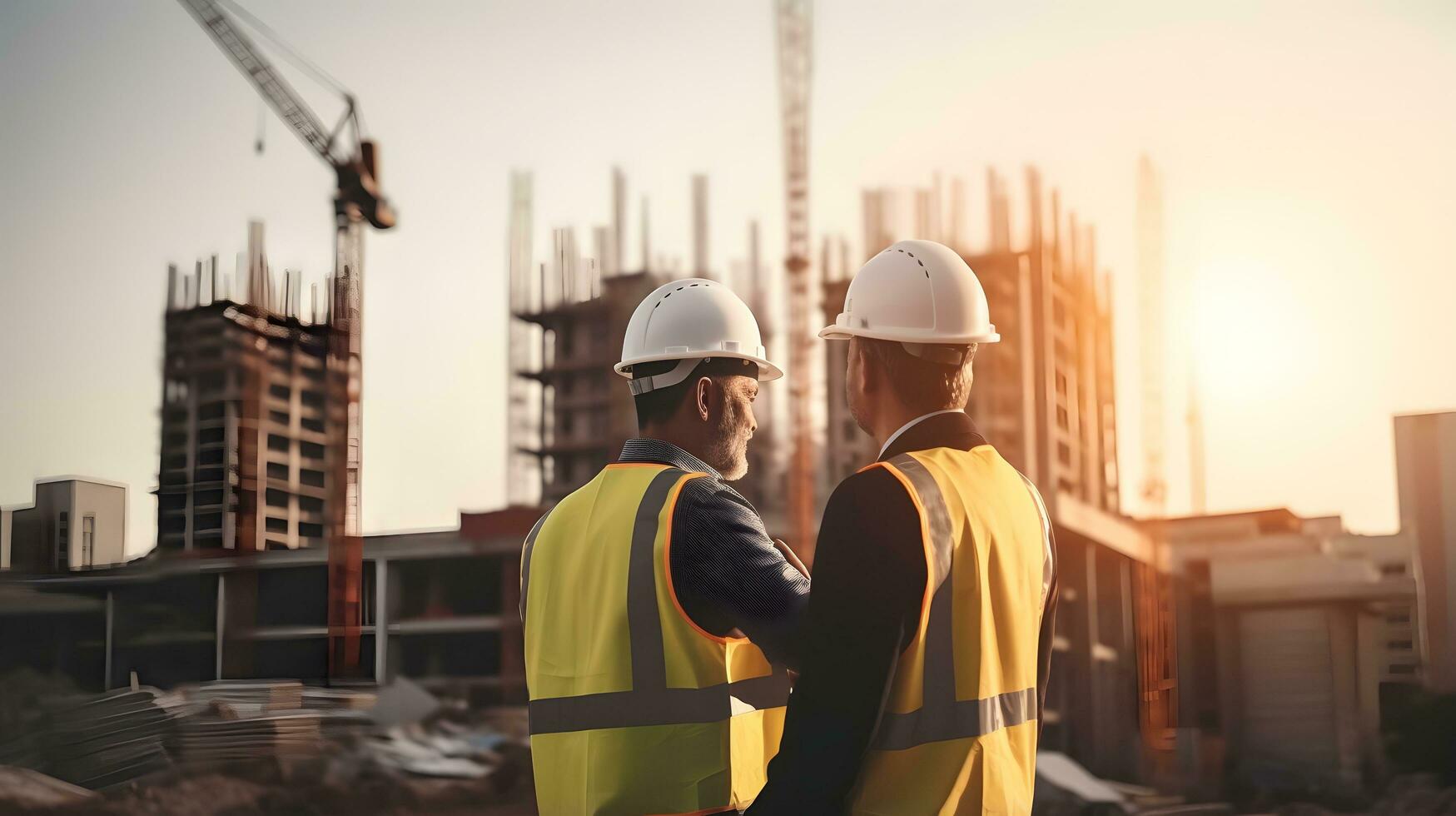 business man construction engineers supervising progress of construction project at construction site ai generate photo