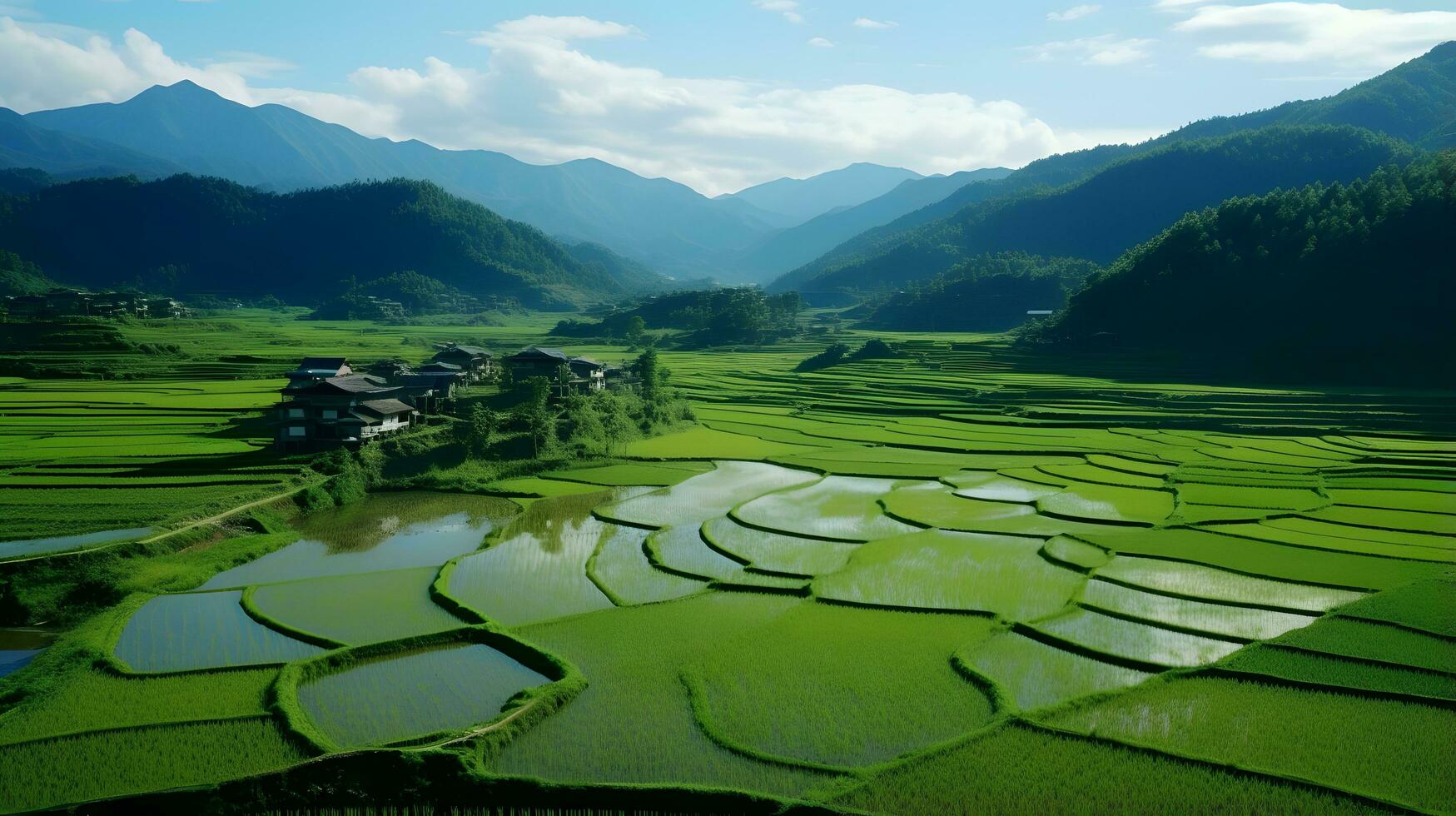 Chinese rural area, mature rice ai generate photo