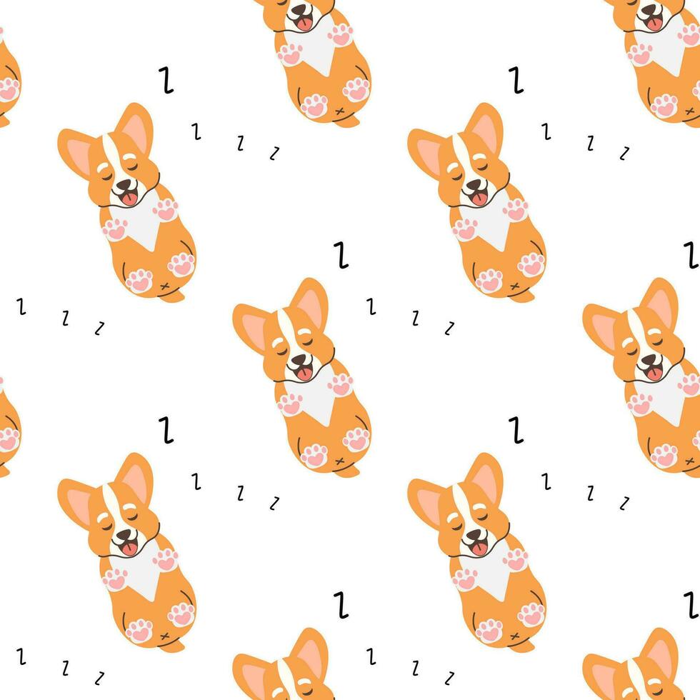 Seamless pattern corgi puppy dog sleeping  vector