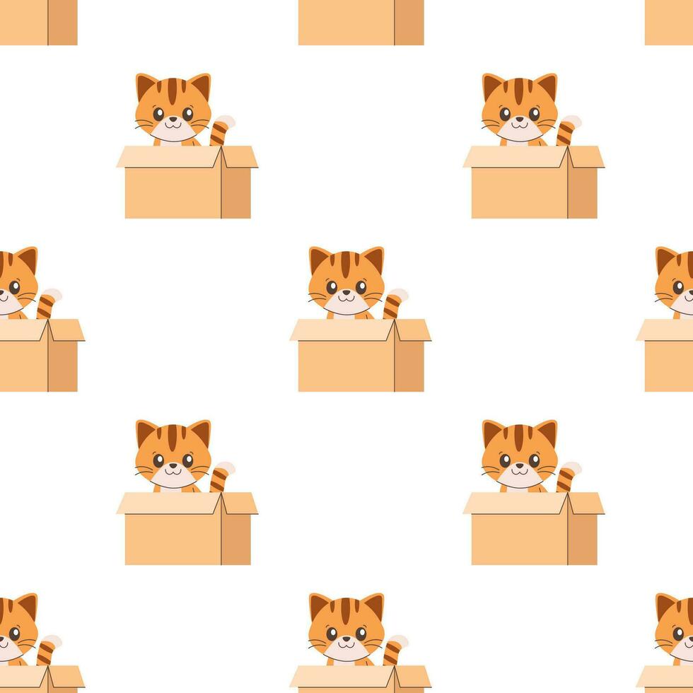 Seamless pattern cat in a box , adoption, in a shelter vector