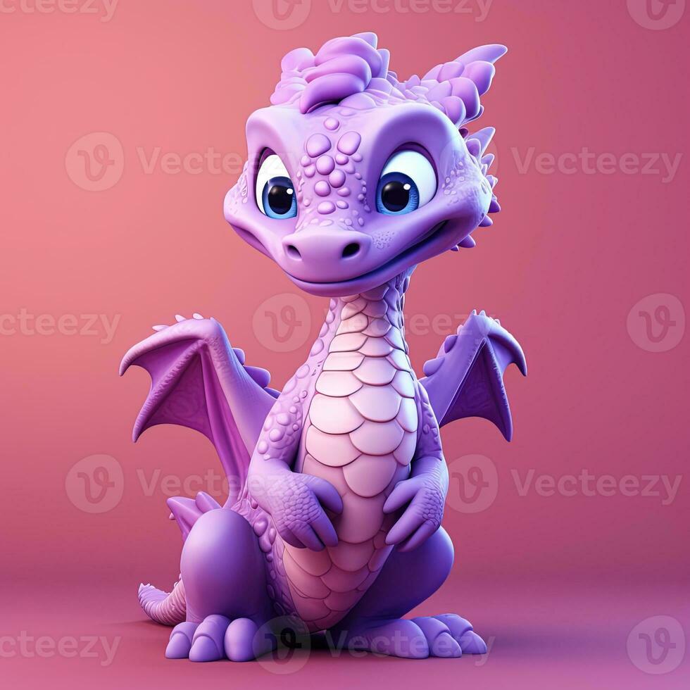 Purple characters cartoon dragon 3d image AI Generative photo