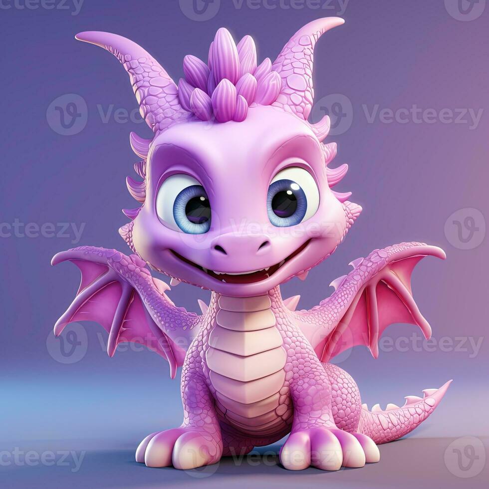 Purple characters cartoon dragon 3d image AI Generative photo