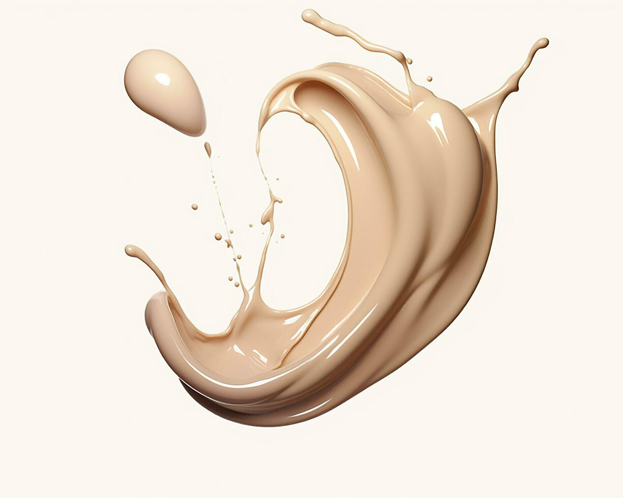 Liquid foundation splash element, fluid cosmetic cream 3d rendering. AI Generated photo