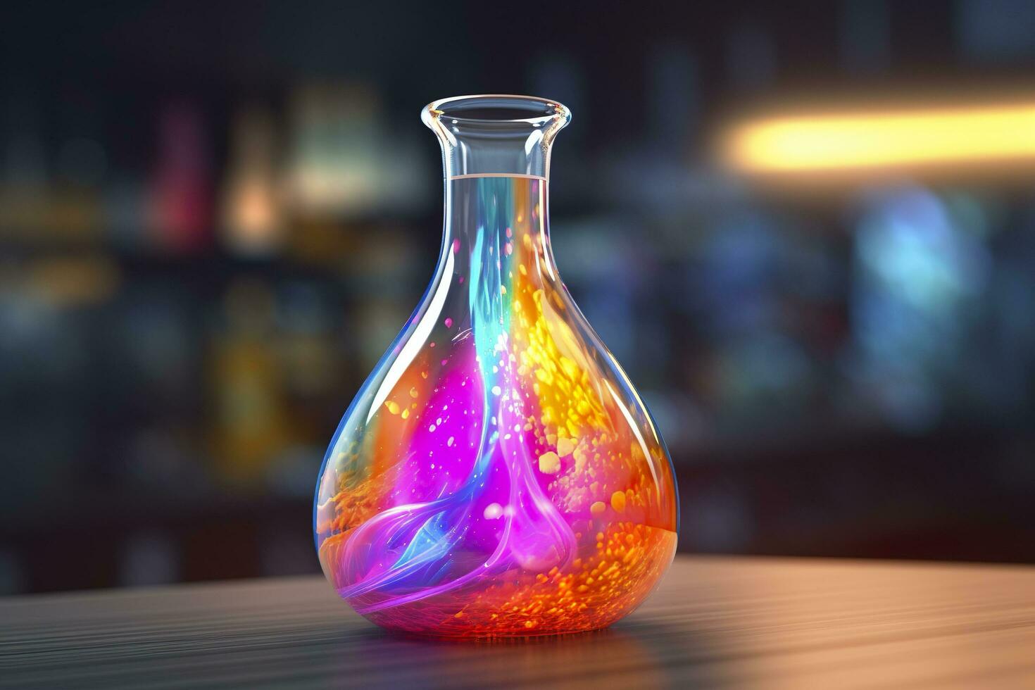 Close Up of a Science Beaker Filled with Multi Colored Liquids. AI Generative photo