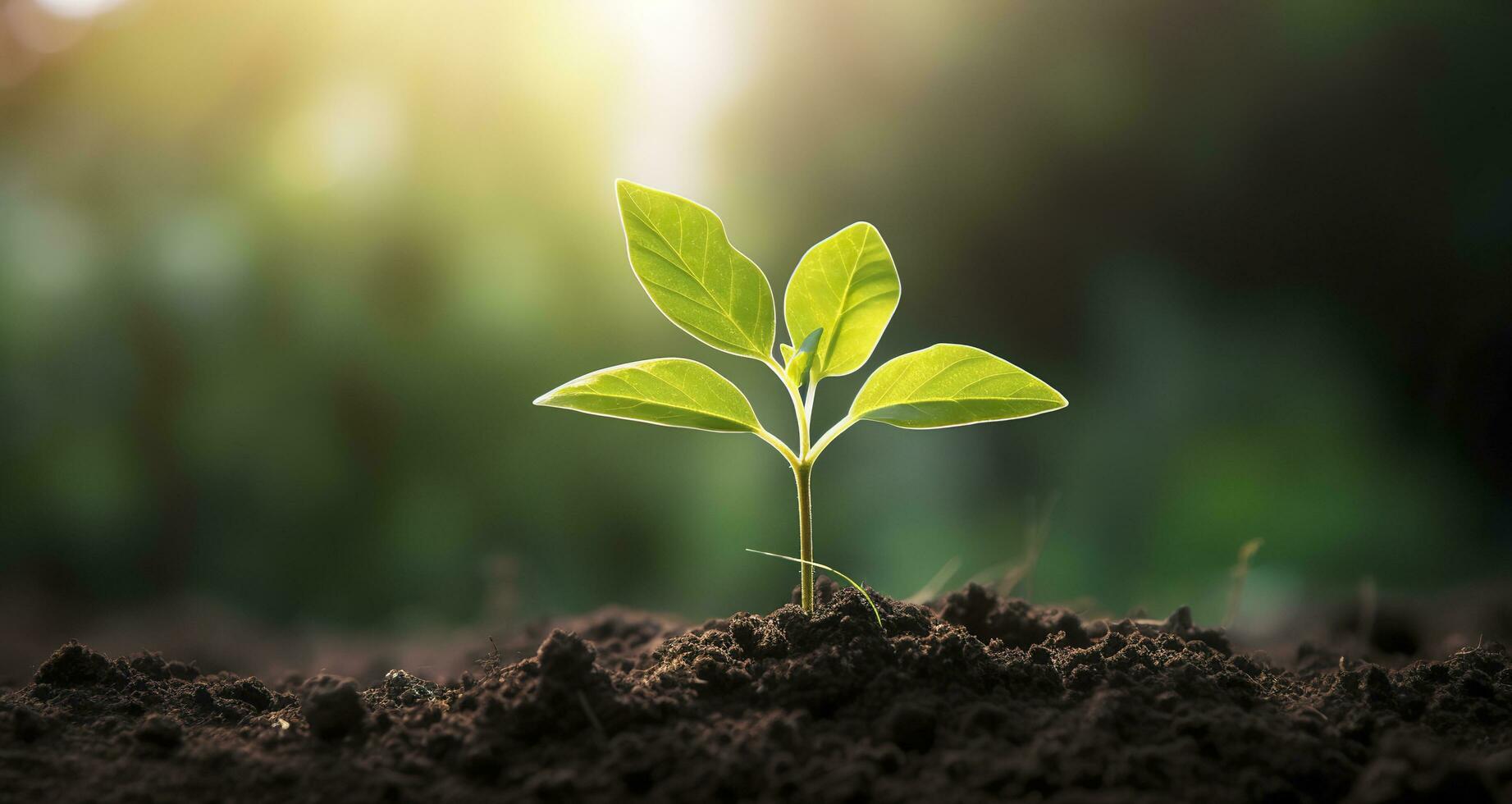 pequeño árbol creciente con Brillo Solar en el jardín. eco concepto. generativo ai foto