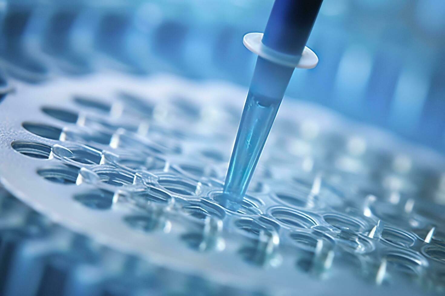 Macro shot of doctor tip and plastic plate for immunosorbent assay. AI Generated photo