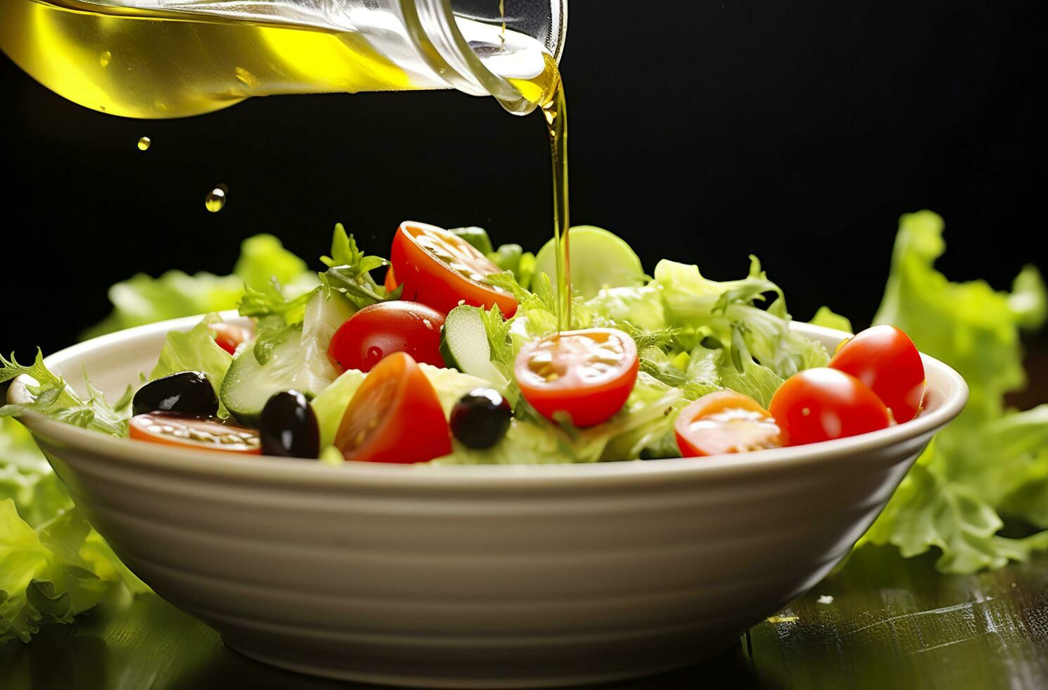 health benefits of healthy salad, in the style of precise detailing, smooth and shiny. AI Generated photo