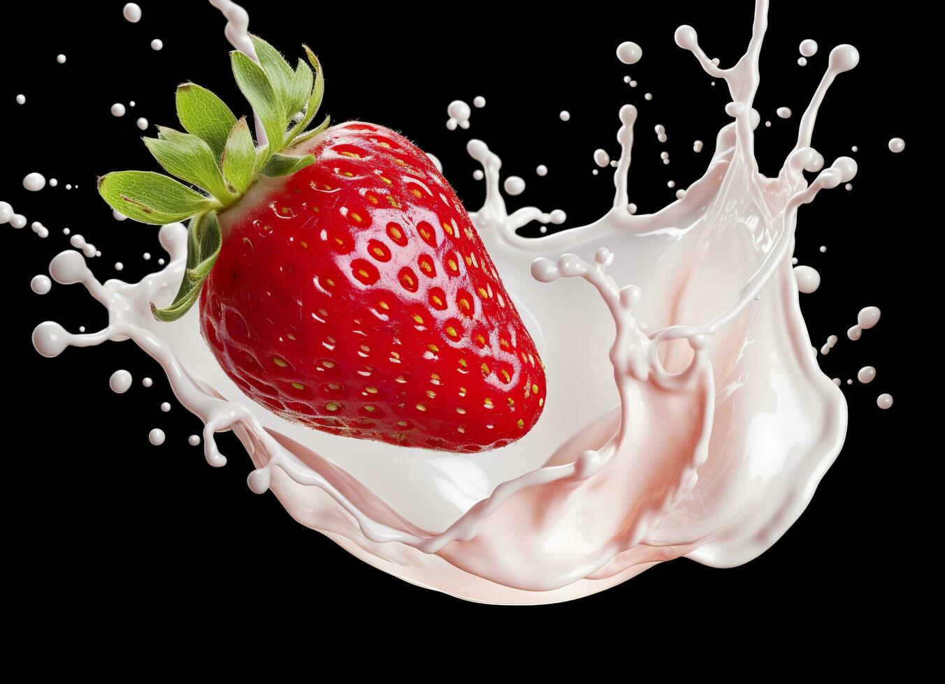 milk or yogurt splash with strawberries isolated on white background, 3d rendering. AI Generated photo